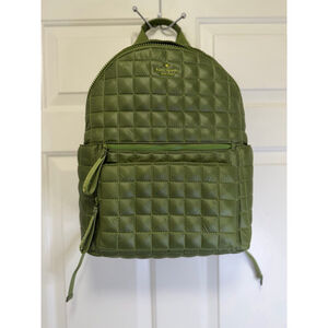 Kate Spade New York Quilted Green Nylon Puffer Mini/Medium Zip Backpack